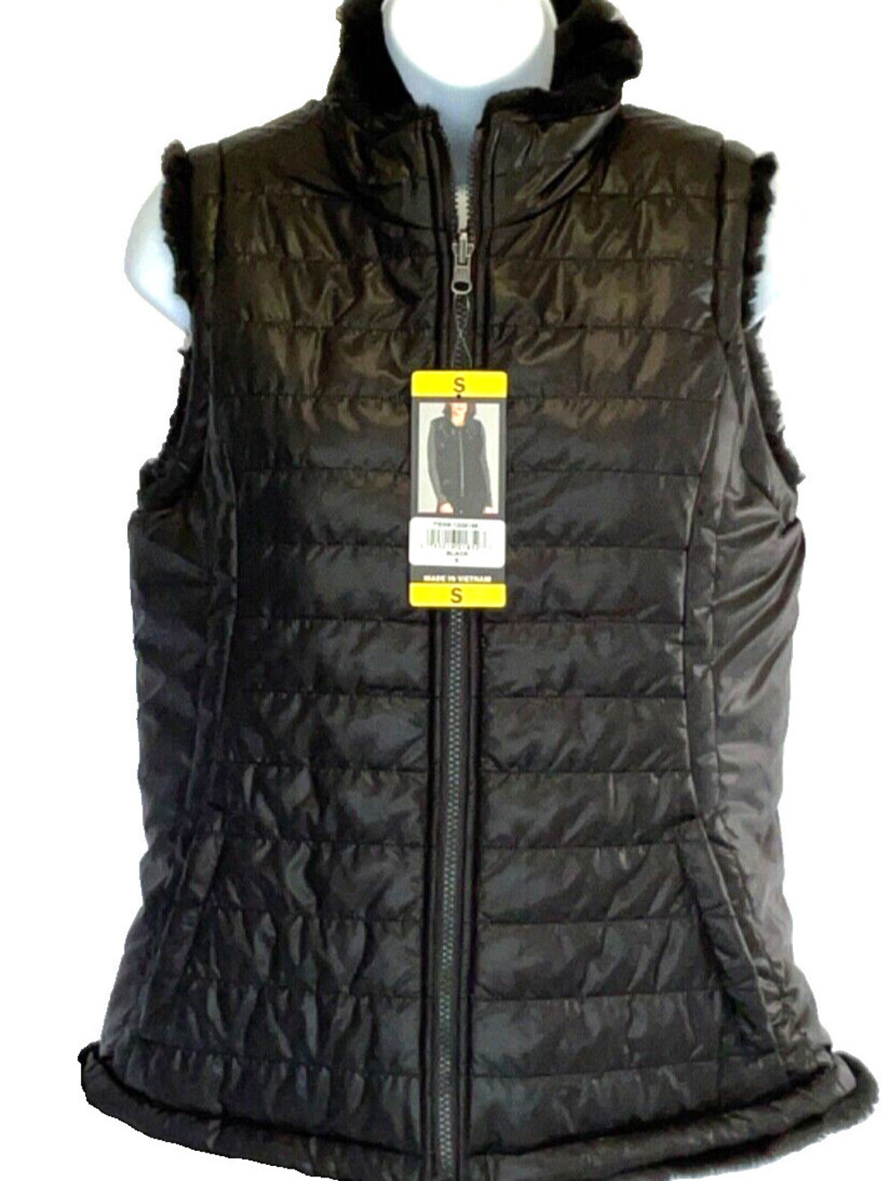 NWT Original Nicole Miller Black Reversible Warm Puffer Vest, Small